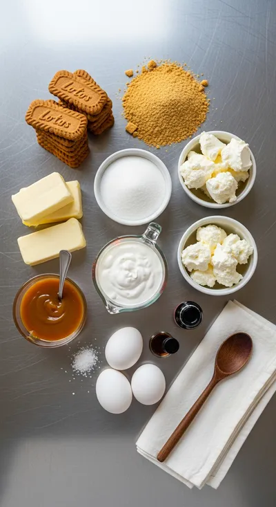 Biscoff Salted Caramel Cheesecake - ingredients preparation