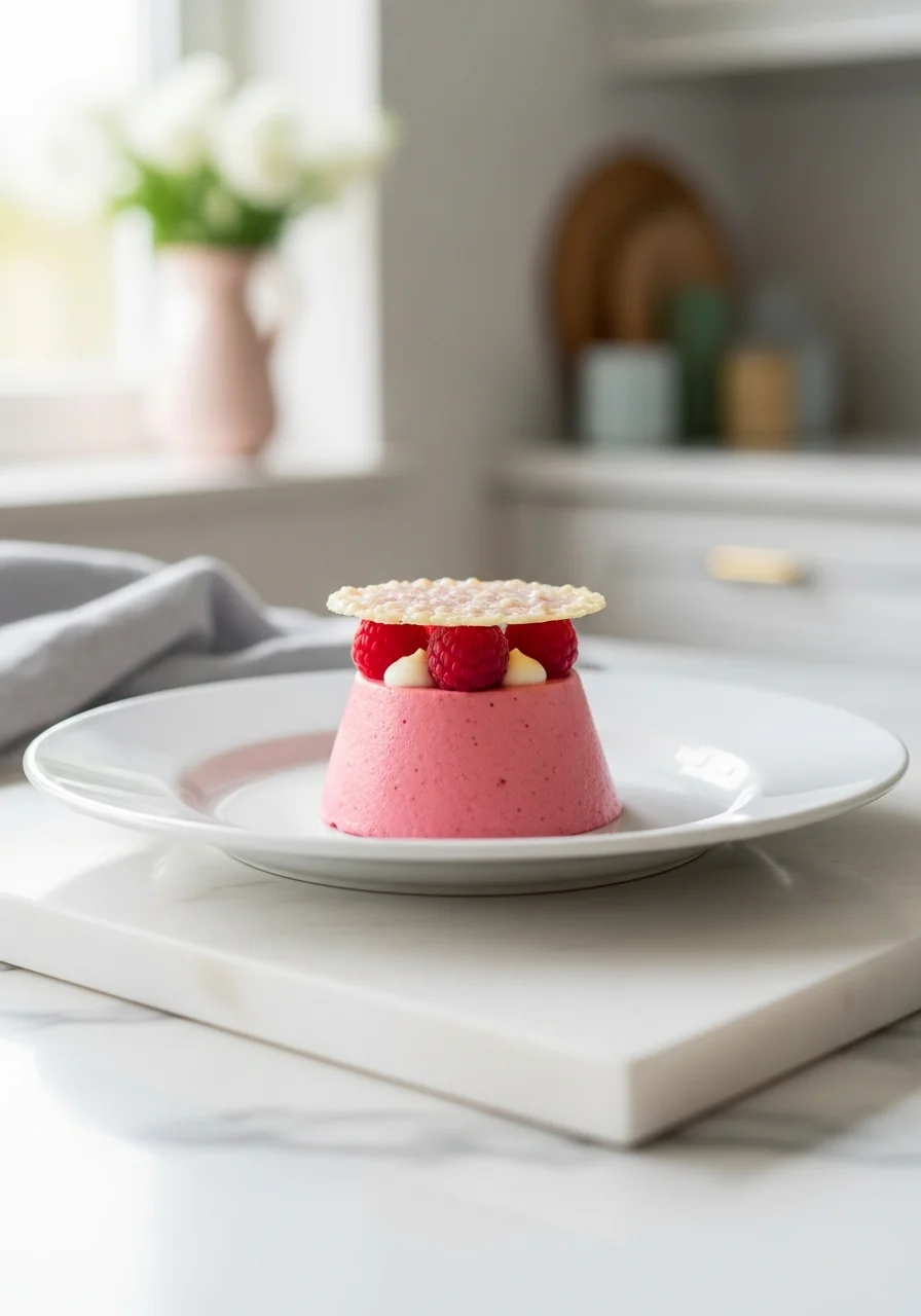 Raspberry Bavarois with White Chocolate Crisp
