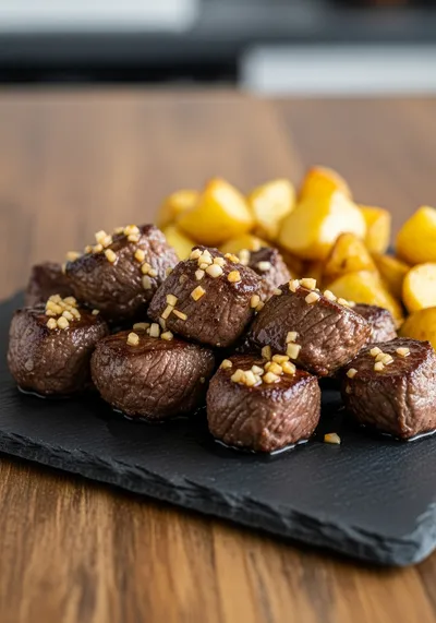 Slow Cooker Garlic Butter Beef Bites with Potatoes